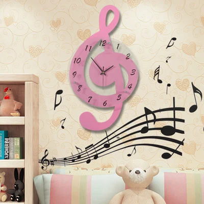 Pink Музыкальная комната настенные часы Мода, креативная личность кварцевое украшение искусство немой комната для игры на пианино Кофейня художественный мультфильм - Цвет: Pink