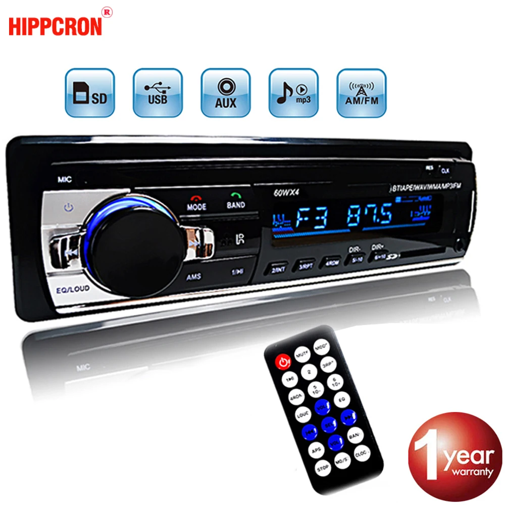 Hippcron автомобильный радиоприемник стерео MP3 плеер цифровой Bluetooth 60Wx4 FM Аудио USB / SD с