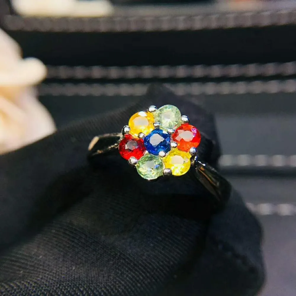 Video! Fidelity Natural 3mm sapphire Rings s925 sterling silver flowers fine Jewelry for women party color gemstone | Украшения и