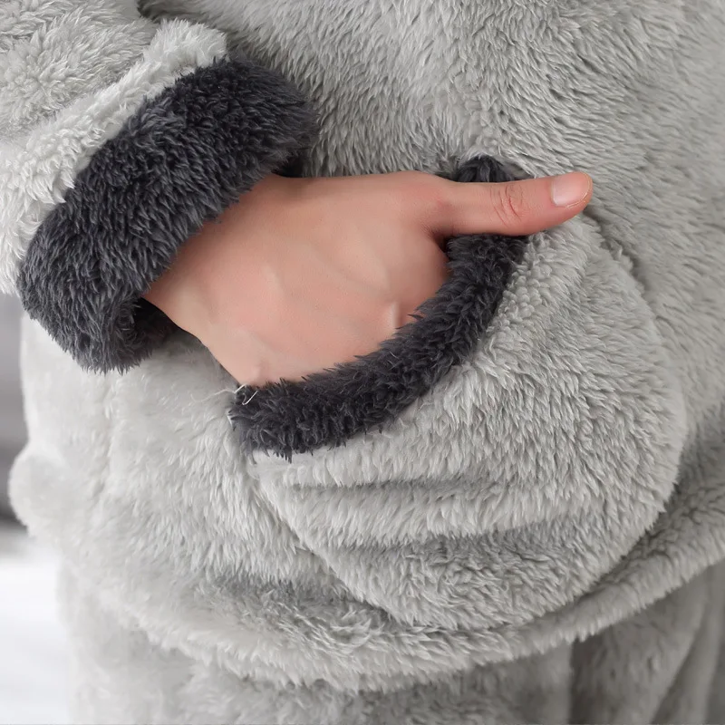 Новое поступление зимние плюшевые пижамные комплекты для молодых пар JINUO теплая