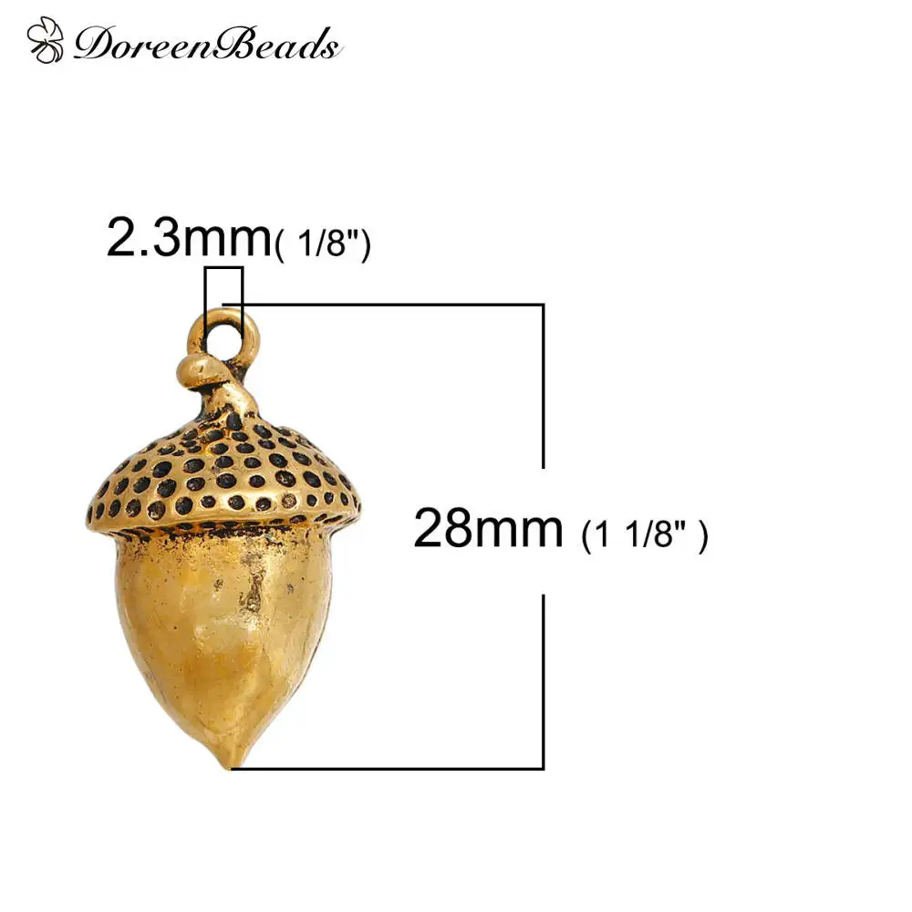 DoreenBeads цинковый сплав 3D амулеты желудь античное серебро золото 28 мм(1 1/") x 16 мм(5/8"), 2 шт - Окраска металла: antique gold