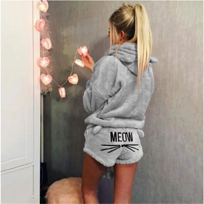 Weweya, весенние женские пижамные комплекты, 5XL,, зимняя Фланелевая пижама, теплая Пижама, домашняя одежда, одежда для сна, женская пижама с кошкой - Цвет: Grey
