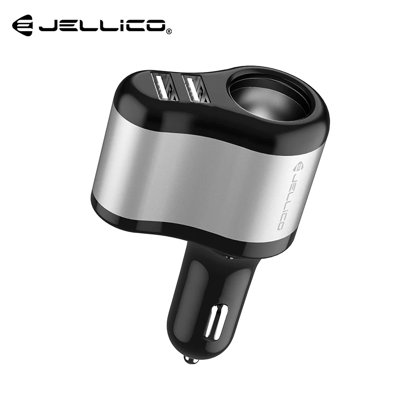 Jellico 3.1A 2 usb порта и прикуриватель автомобильное зарядное устройство 3.1A мобильный телефон Универсальная Быстрая зарядка для IPhone samsung Зарядка - Тип штекера: Black Silver
