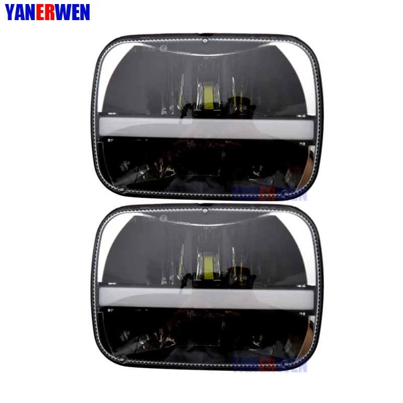 2 PCS Black Популярные внедорожные передние фары DRL поворотник 5x7 7X6 квадратная фара лампа прямоугольные светодиодные фары грузовика для Jeep Cherokee XJ - Цвет: 2 PCS Black