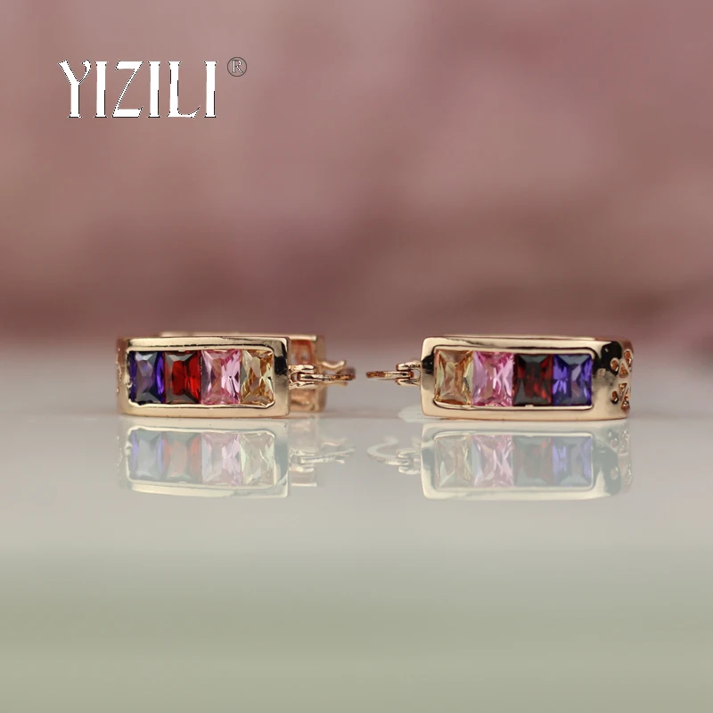 YIZILI, микро-воск, инкрустация 585, розовое золото, серьги для женщин, натуральный циркон, Висячие серьги, свадебные, вечерние, хорошее ювелирное изделие A061