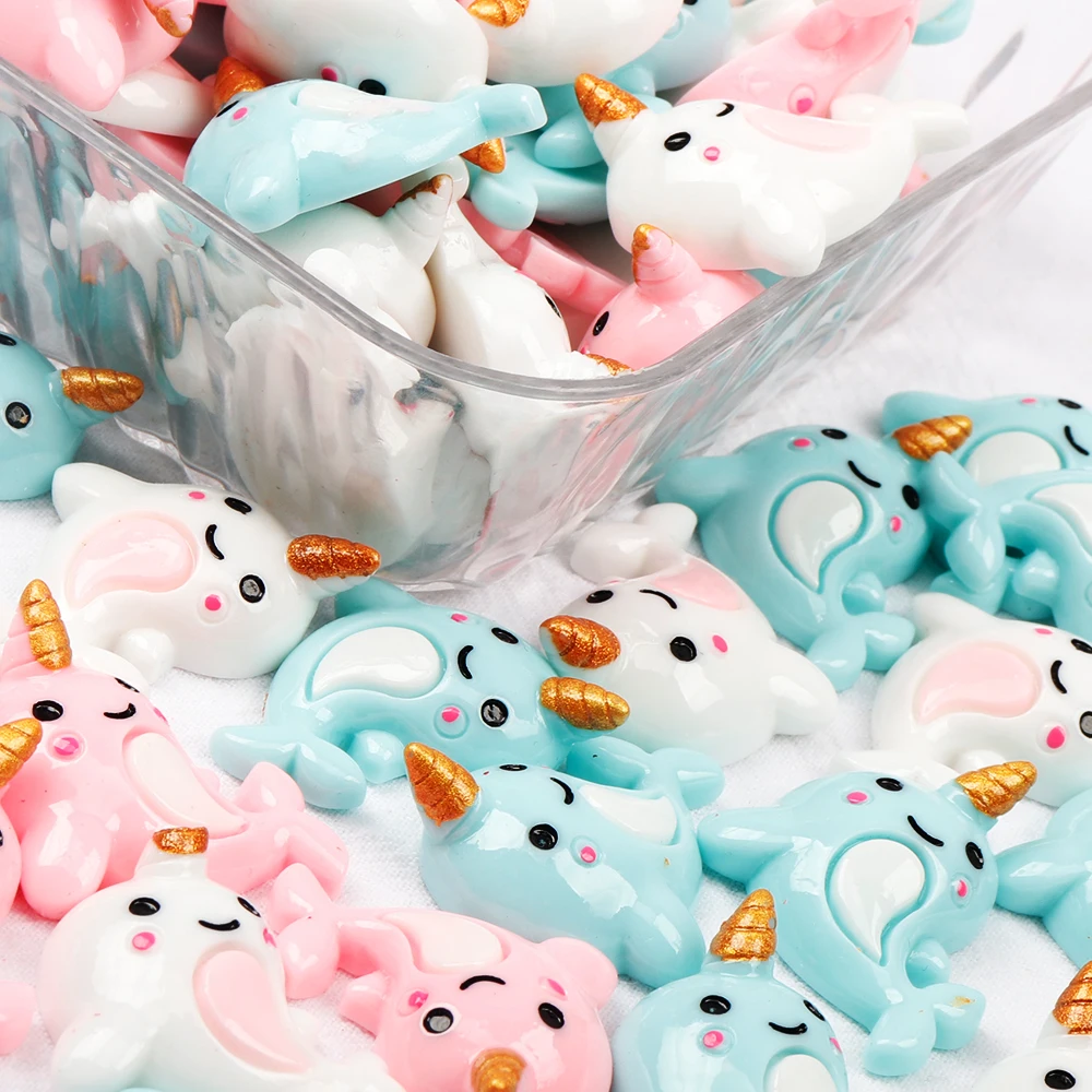 

Resin Dolphin With Gold Horn Accessories Handmade Materials Children's DIY Hair Rope Hair Bow Ornament Materials 10pcs