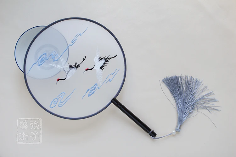 Винтажный круглый веер из китайского шелка тутового шелкопряда декоративный