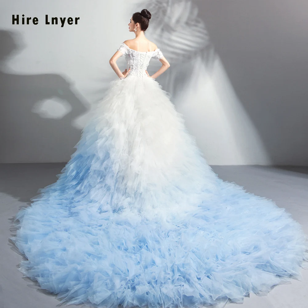 Robe De Mariee Princesse De Роскошная с открытыми плечами, с короткими рукавами, бело-синяя юбка, бальное платье принцессы, свадебные платья