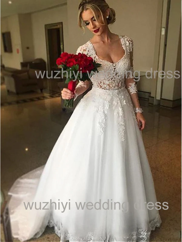 Женское Прозрачное платье wuzhiyi свадебное с длинными рукавами открытой спиной и