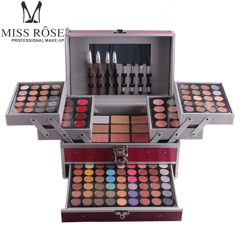 Miss rose professional makeup palette 3 layers cosmetic box in Aluminum shimmer matte eyeshadow blush eyebrow kit MS067