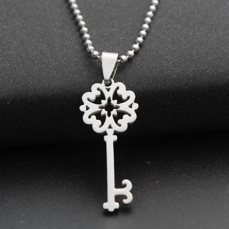 30 stainless steel retro flower key necklace love heart lock unique symbol key snowflake unlocking tool hollow key love necklace