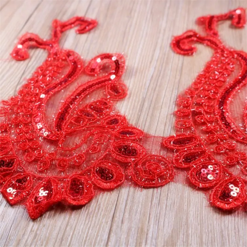 Delicate 1yard Red Glitter Wedding Dress Cording Lace Applique Thread Embroidery Accessories Trim 25cm LR0006 | Дом и сад