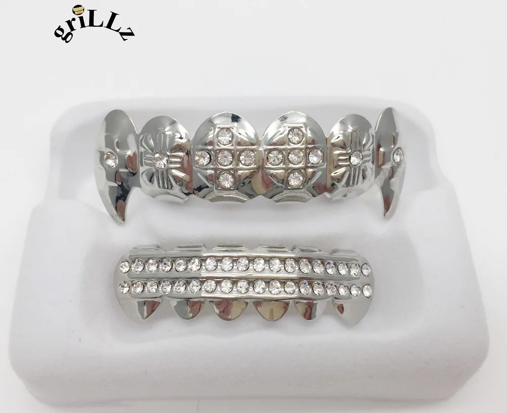 GRILLZ бренд Медь Материал вампира хип хоп ЗУБЫ верхней и нижней гриль набор|set