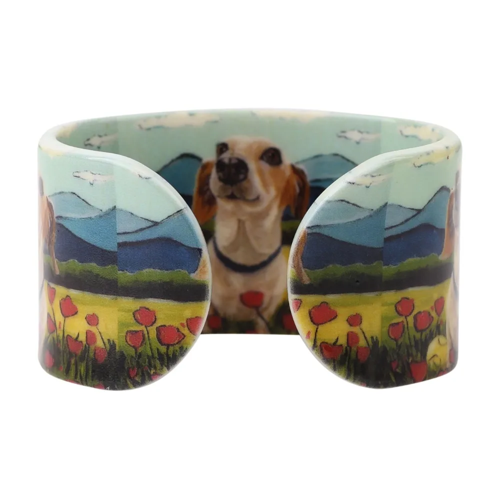 Bonsny акриловый браслет с красочным узором Собака Такса Новинка 2017 модные