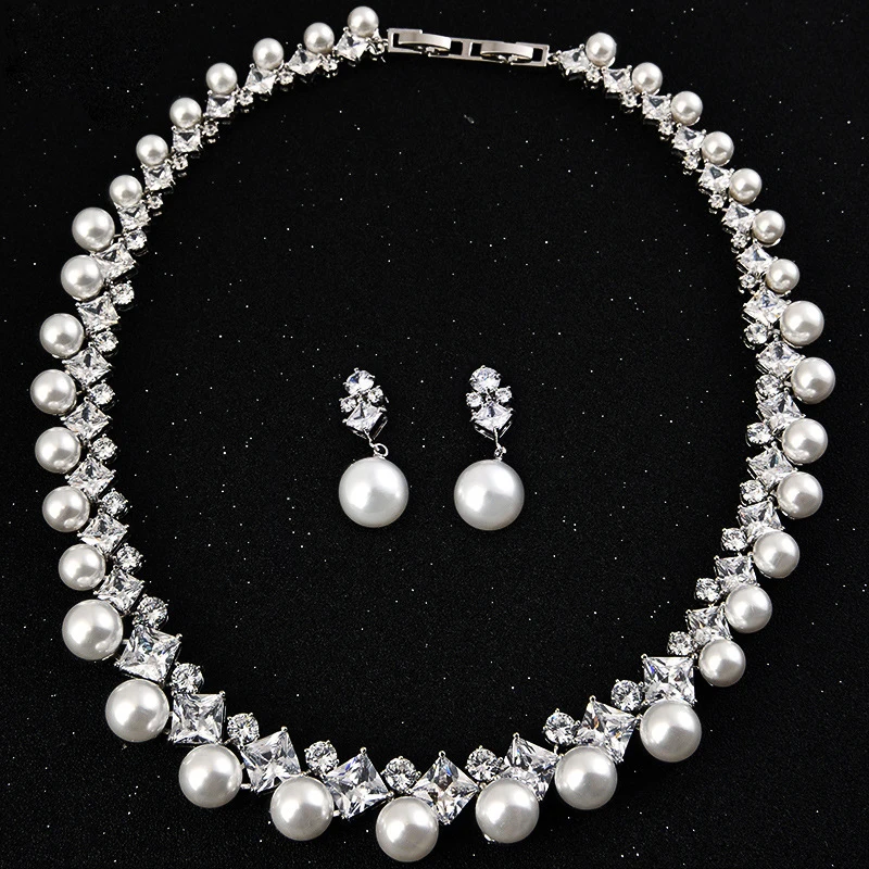 

DOKOL Luxury AAA+ CZ Pearl Jewelry Sets for Brides New Fashion Silver Color Wedding Necklace Sets bijoux femme DKS0027