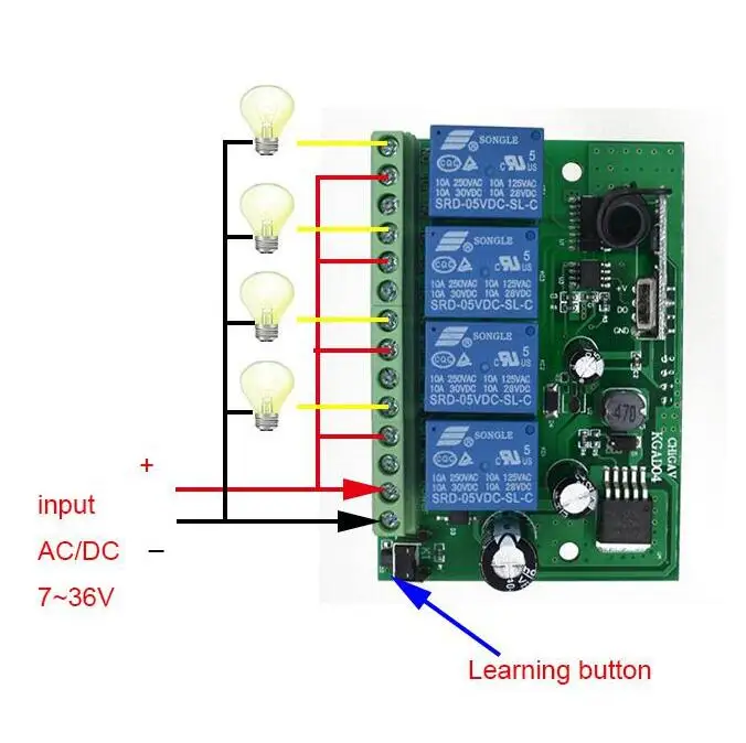 Беспроводной AC/DC12V 24V 36V 4CH 200M пульт дистанционного управления релейный