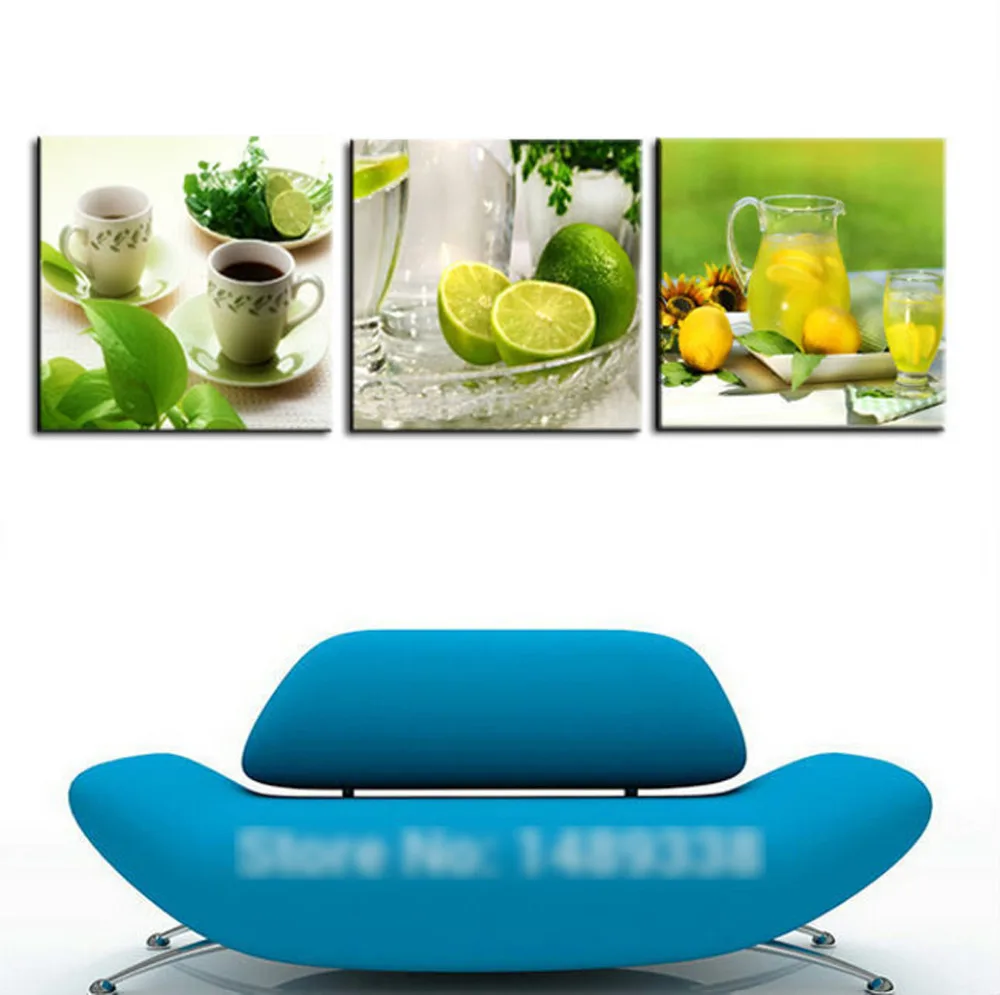 Оригинальные чернила масла 3 Панели Печать холст фруктов Кухня живопись для