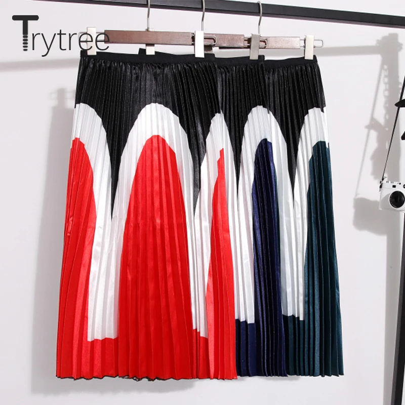 Женская плиссированная юбка Trytree повседневная трапециевидная с геометрическим