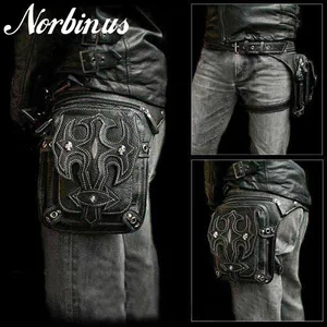 Сумка-мессенджер мужская кожаная в стиле панк-рок, с черепом