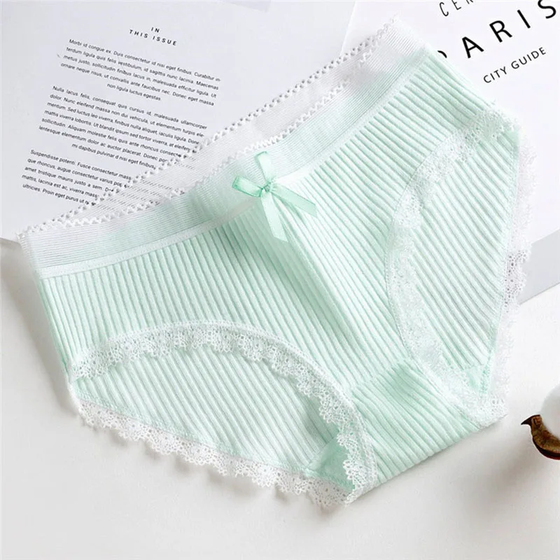 Женские кружевные сексуальные трусики мягкие жаккардовые в полоску с бантом 100%