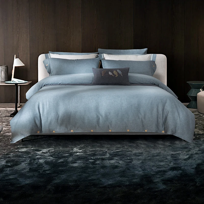 800 нитей серый шлифовальный хлопковый комплект постельного белья с пуговицами