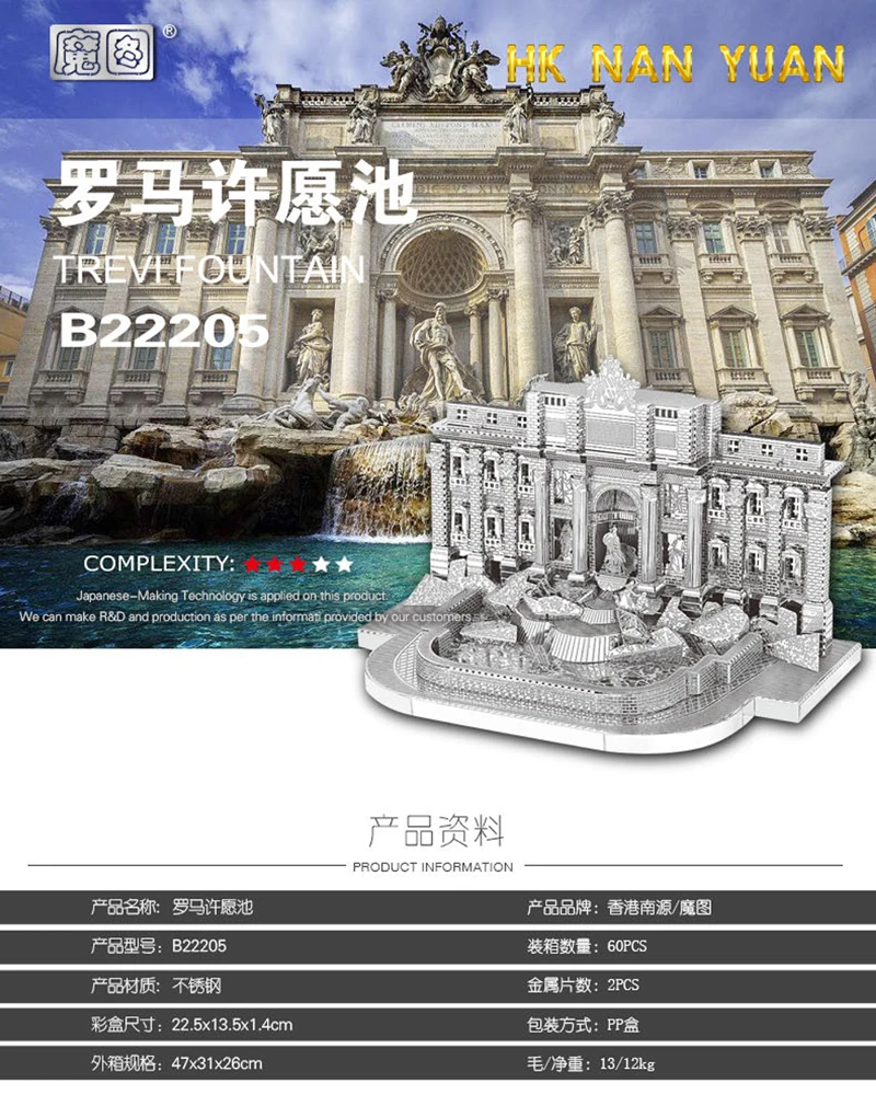 Набор из 2 предметов HK Nan yuan 3D металлическая головоломка фонтан Треви и василика Святого Петра модели DIY лазерная резка Пазлы Модель игрушки подарок