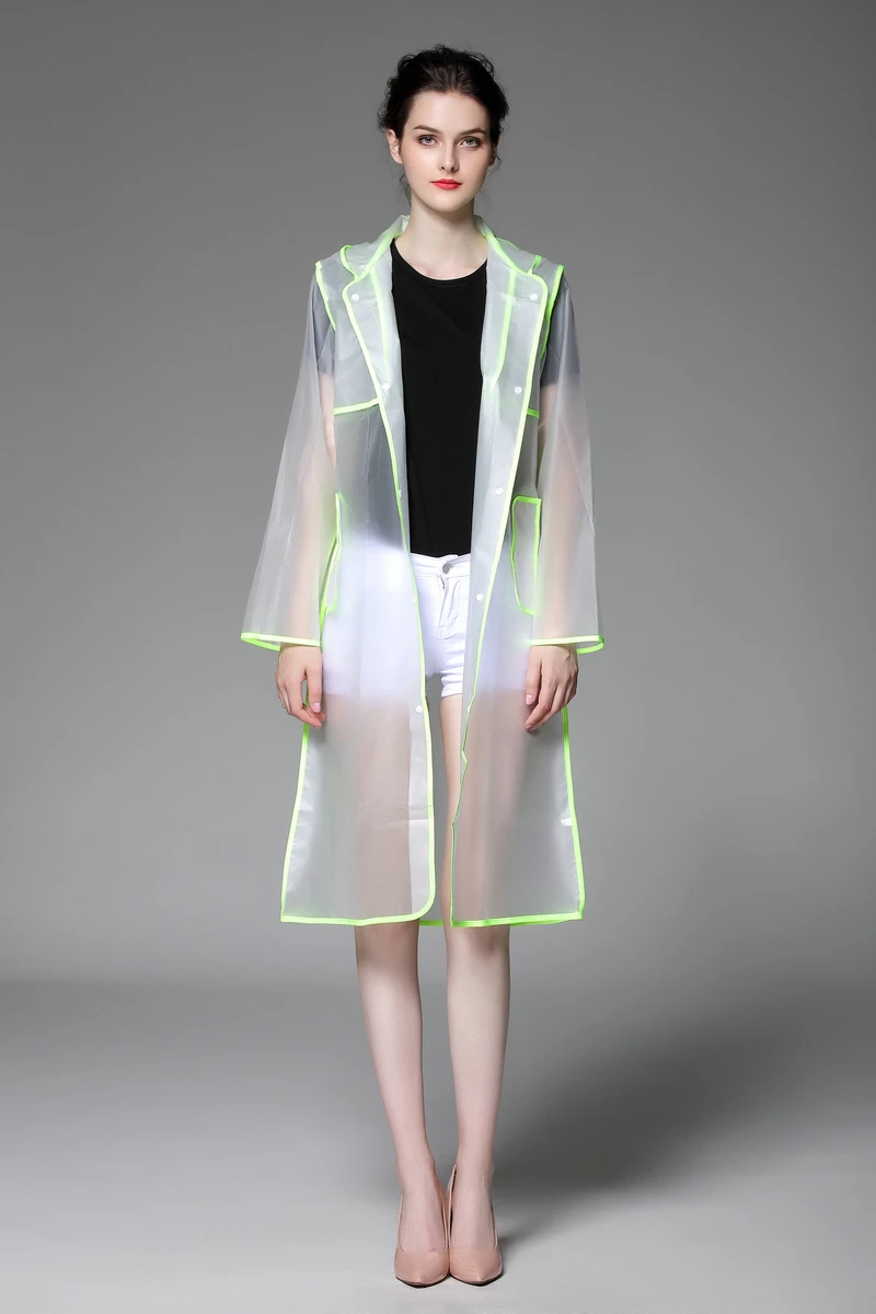 2021 модный прозрачный дождевик из ЭВА Длинная женская водонепроницаемая куртка