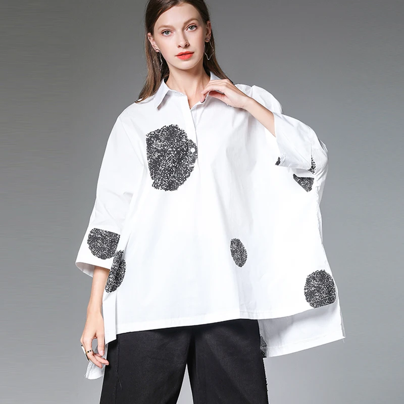 

blouses &shirts cotton summer dot print plus size woman 2020 white women black casual long extra large white work top shirts