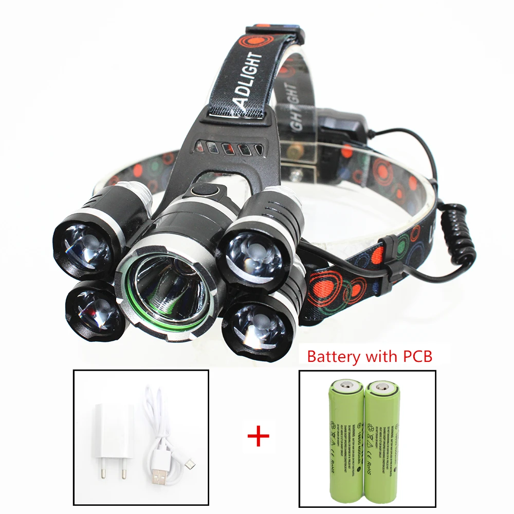 Светодиодный налобный фонарь 5 светодиодов XM L T6 + 4 светодиосветодиодный XPE USB