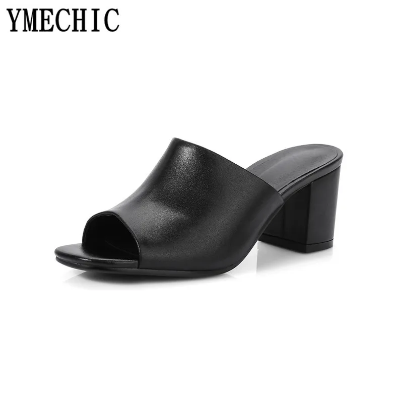 Женские офисные летние шлепанцы YMECHIC 2018 белые сандалии из натуральной кожи с