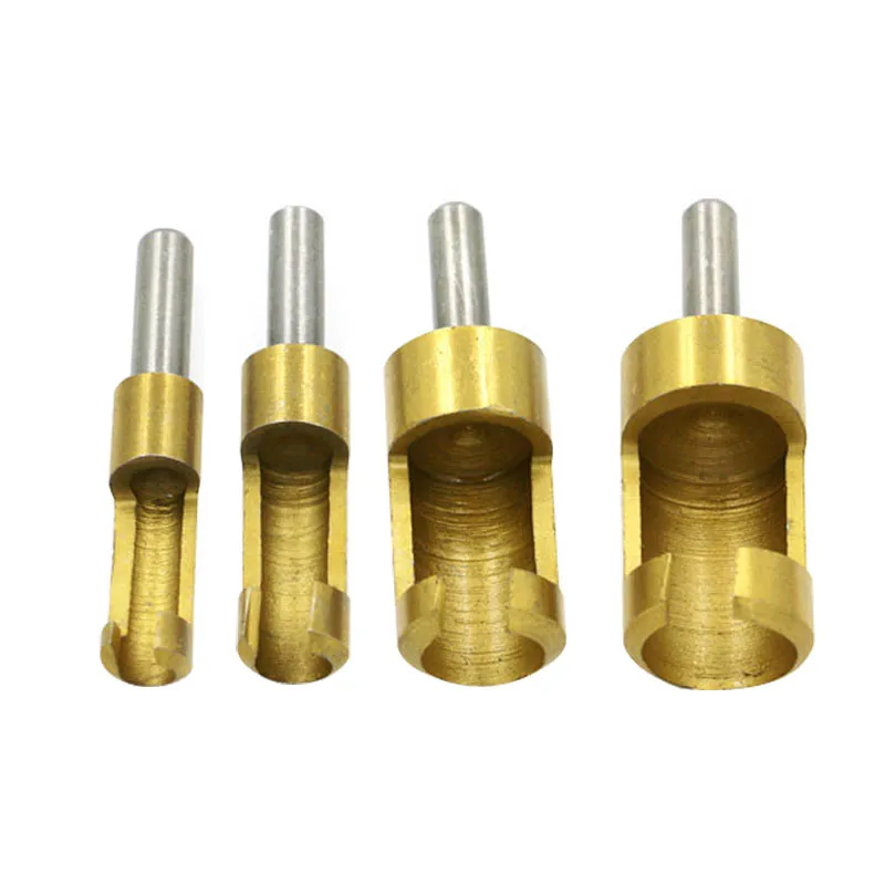 

4PcsTitanium Shank Barrel Cork Drill Bit Plug Cutter Bored Hole Tenon Drills Hole Saw Arbors Woodwork Tools Wooden Plug Drill
