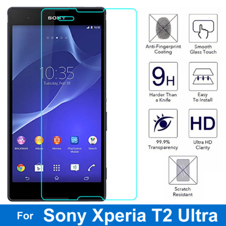 2 шт. для Sony Xperia T2 Ultra D5303 D5306 D5316 D5322 9H Твердость Премиум Нано покрытие закаленное