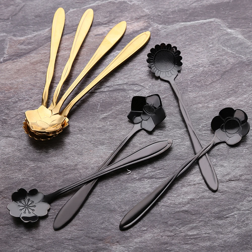 Coffee Tool 8 Pieces Stainless Steel Creative Flower Spoon Tableware Tea Spoons Ice Cream Set Sliver Gold | Дом и сад