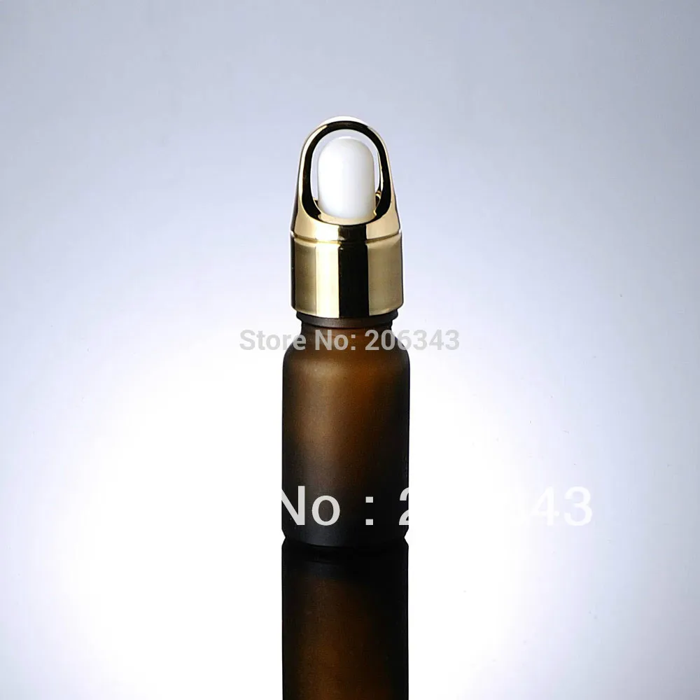 

10ml brown frosted bottle with gold flower basket shape glass dropper ,for cosmeticl packaging