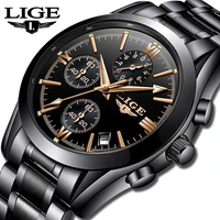 lige mens watches top brand luxury fashion business quartz watch men sports full steel waterproof black clock relogio masculino