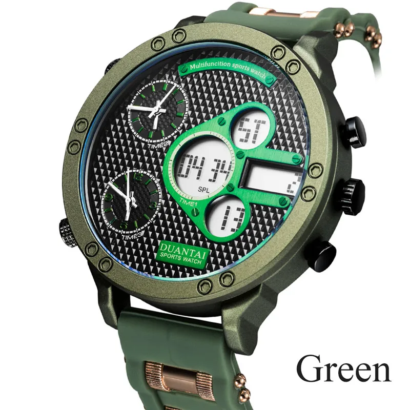 6,11 DUANTAI часы мужские Роскошные Кварцевые спортивные часы Relojes Hombre часы мужские водонепроницаемые PU ремешок Круглый - Цвет: Зеленый