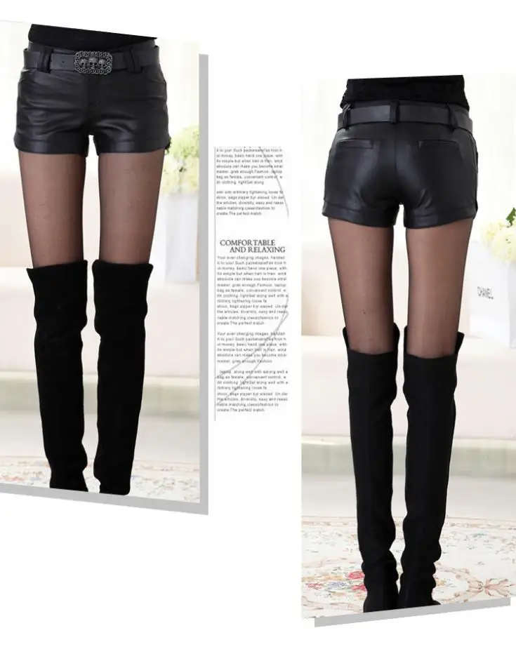 Новинка 2017 женские модные шорты из искусственной кожи короткие штаны высокого