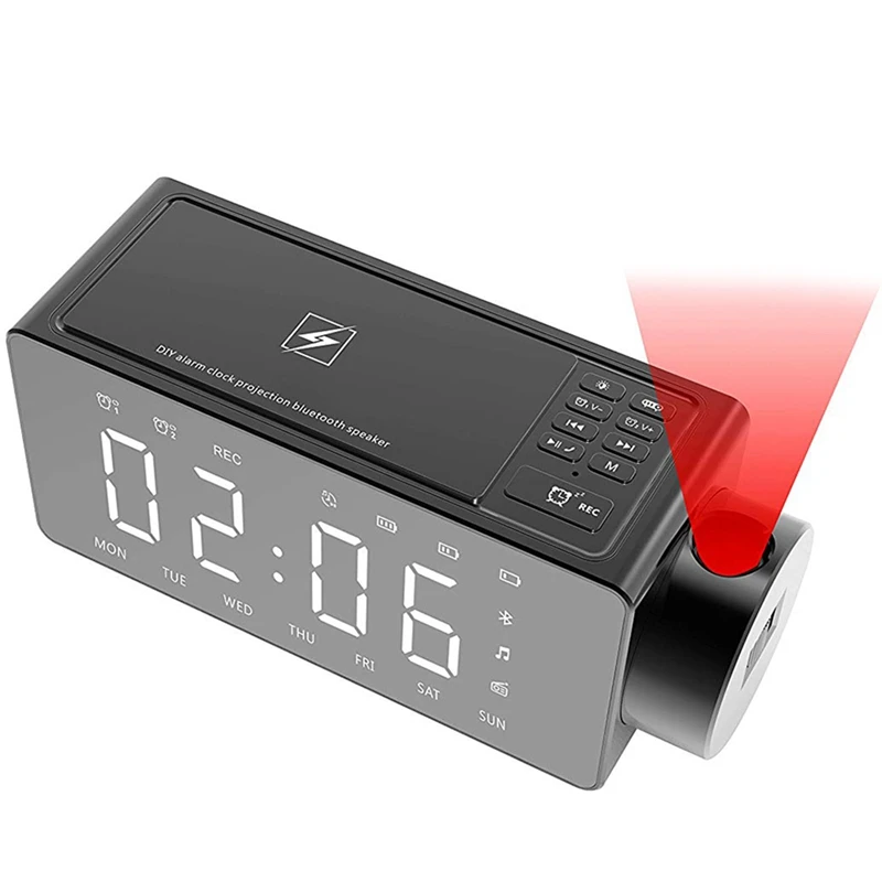 Проекционный Будильник Bluetooth динамик с беспроводной зарядкой Diy Мелодия звонка