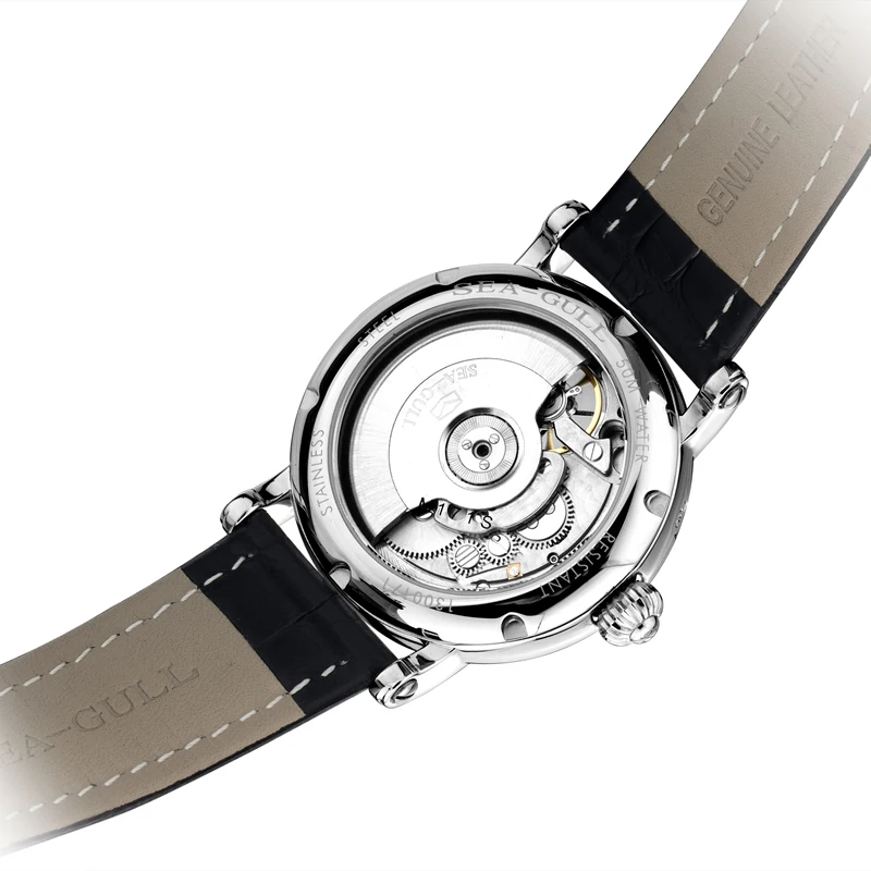 Удобные автоматические механические водонепроницаемые часы из натуральной кожи