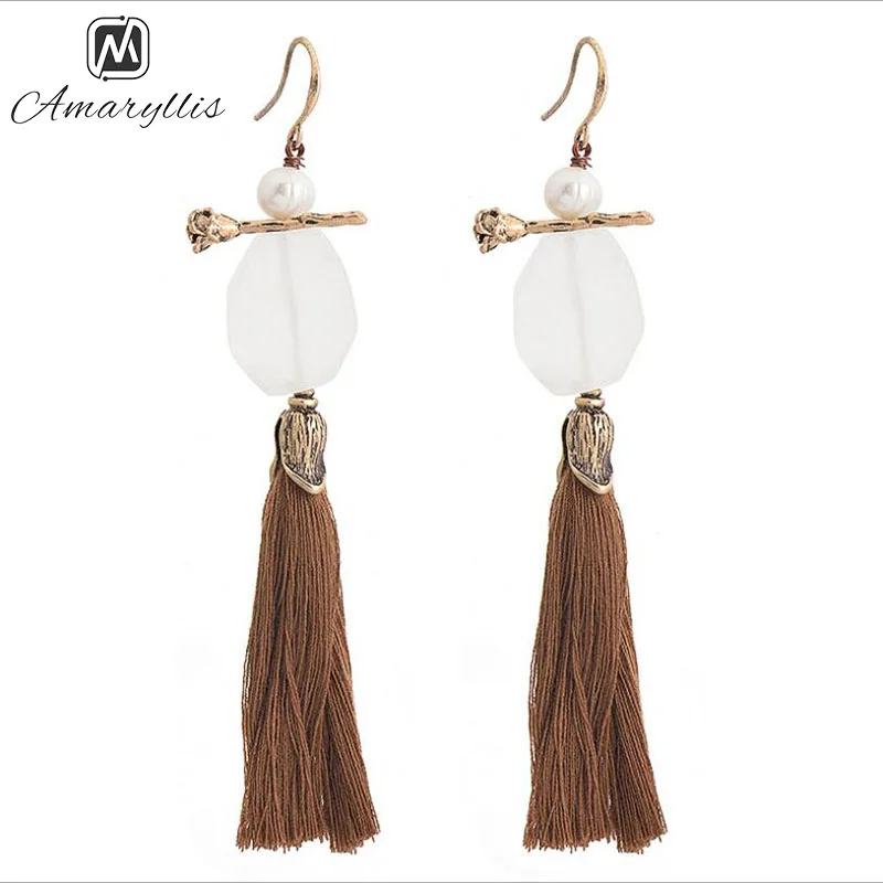

Элегантные серьги с подвесками Amaiyllis в виде цветка из камня, висячие серьги с бахромой в этническом стиле, жемчужные серьги с кисточками