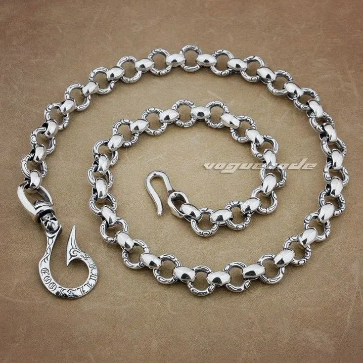 Fashion Fish Hook Waist Pendant Solid 925 Sterling Silver Cool Men's Biker Totem Changing Fate Ring Wallet Chain 8F001WC2 | Украшения и