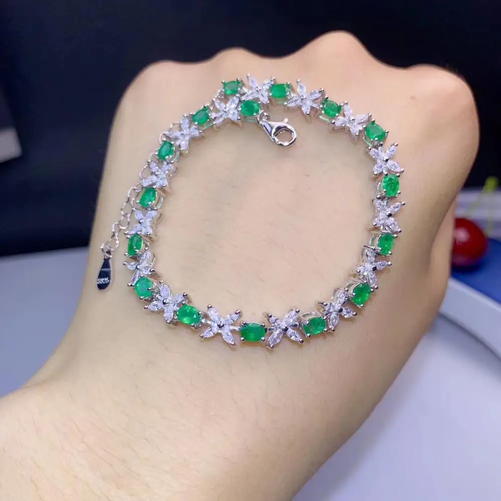 

Новый стиль очаровательный Зеленый Изумрудный камень браслет для женщин с серебром 4