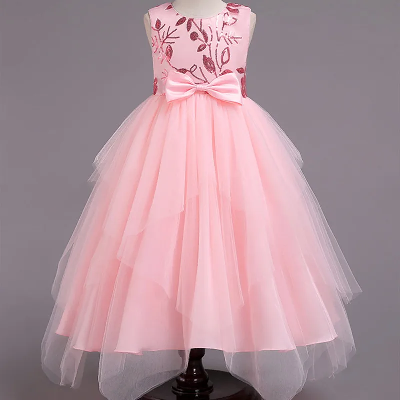 Свадебное платье принцессы с блестками и цветочным узором для девочек; вечерние платья с кружевным бантом для выступлений на фортепиано; костюм для девочек-подростков; K2-1561 - Цвет: pink