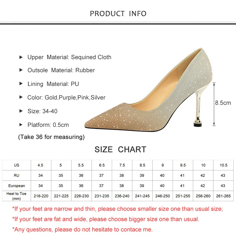 

2019 New Spring/Autumn Women Pumps High Thin Heel Pointed Toe Shallow Sexy Bling Bridal Wedding Women Shoes Gold High Heels