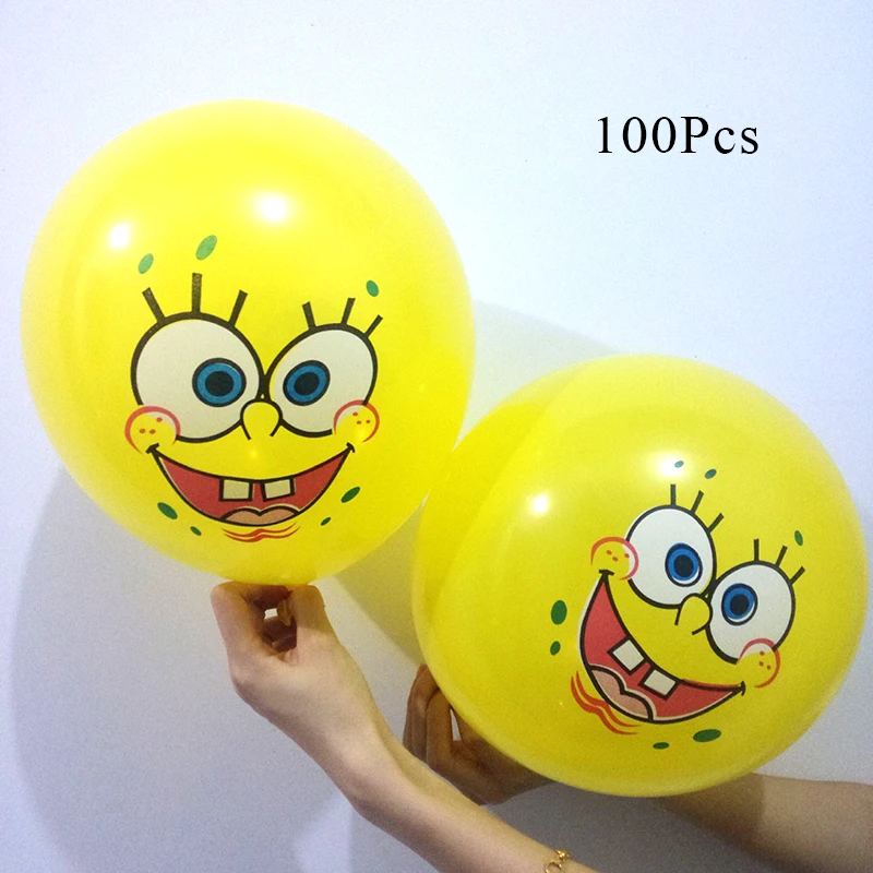 Balloon x 100 Штаны; принт: "Губка Боб Квадратные Украшения для тематических вечеринок одноразовая посуда Бумага чашка тарелка Беби Шауэр детский День рождения поставки AH28 - Цвет: Balloon x 100