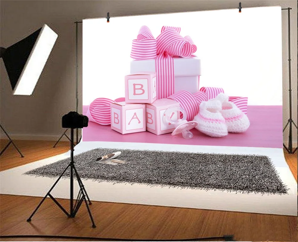 Laeacco розовый Baby Shower партии подарок обуви Семья Стрелять портрет фото фон