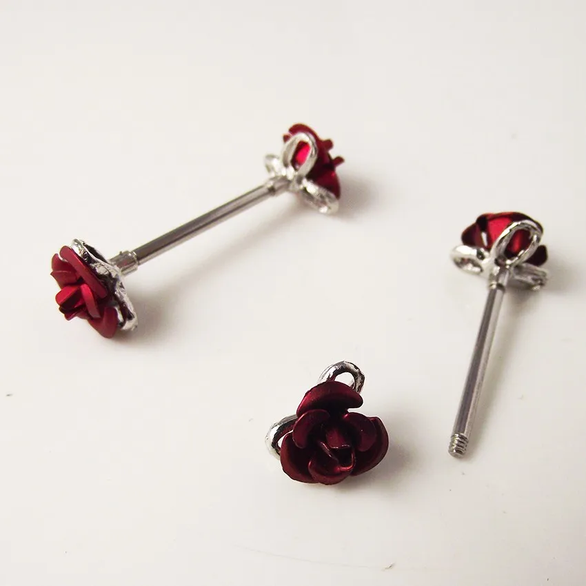 2piece 14Gx16mm Punk Rock Sexy Red Rose Flower Mamilo Nipple Rings Body Piercing Jewelry Barbell ring Women Gift | Украшения и