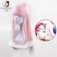 65cm darling in the franxx 02 cosplay wig synthetic hair zero two long pink wigs with one clip on ponytail anime hairpiece