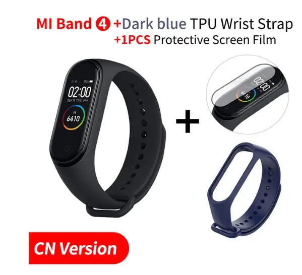 dark blue strap film Xiaomi Mi 4 смарт-браслет цветной экран пульсометр фитнес черный смарт-браслет музыка Bluetooth 5,0 водонепроницаемый браслет - Цвет: dark blue strap film