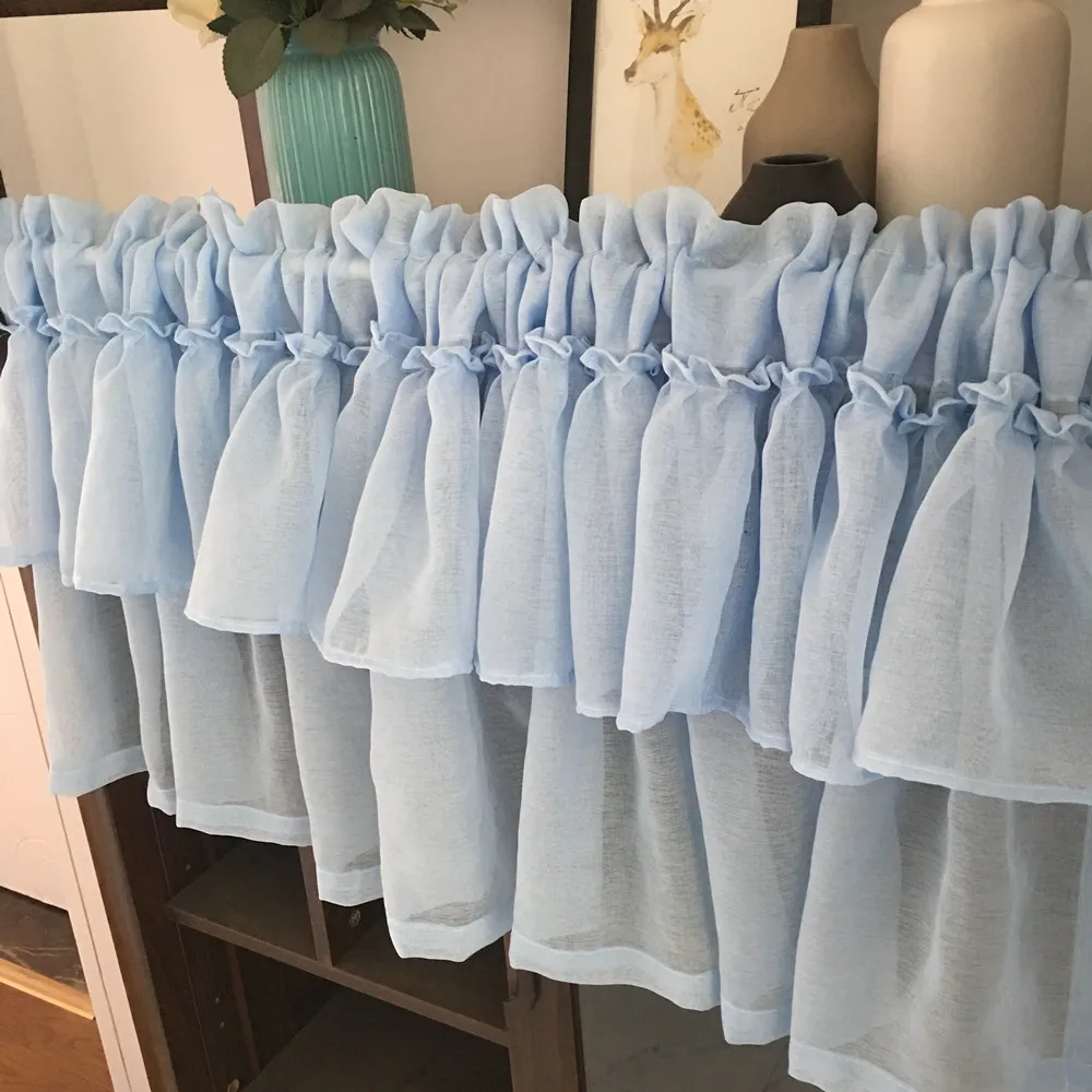 light blue Индивидуальные американские пасторальные кофейные занавески красивые кружевные короткие занавески для кухни прозрачные Занавески для окна балдахин 10 цветов - Цвет: light blue